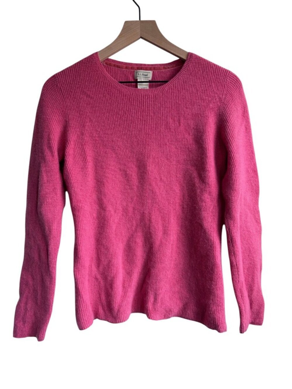 L.L. Bean 100% Cashmere Waffle Knit Crew Neck Sweater Pink